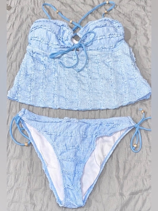 Other - Blue Textured Tankini Swimsuit Set